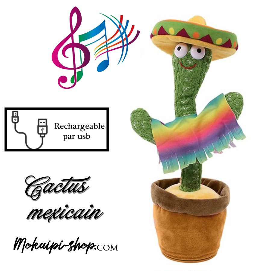 Cactus Dansant et Parlant avec Musique et LED Multicolores Pinxi